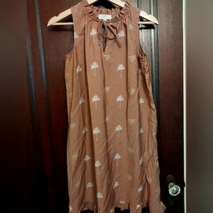 Ann Taylor Silk Summer Dress Shift Embroidered Flower Dark Peach